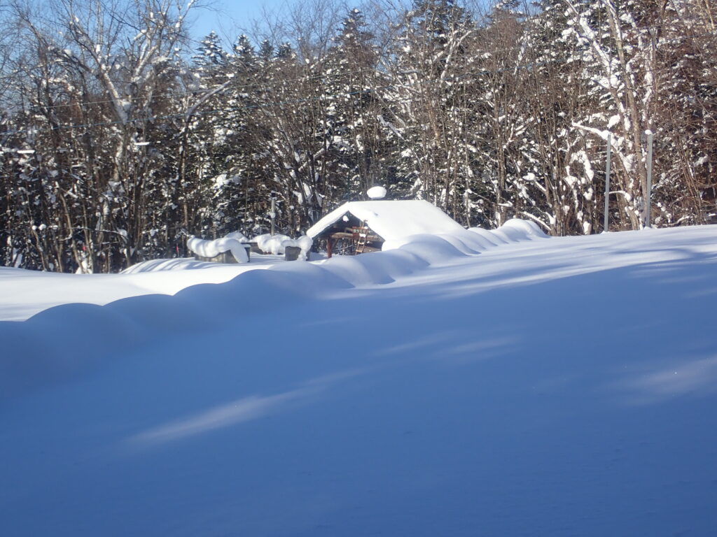 キャンプ施設も雪に埋もれています。