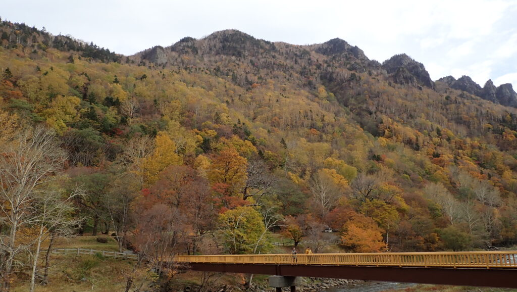 層雲峡園地へ向かう橋です。

パノラマ台は写真の崖の中腹に位置しています。