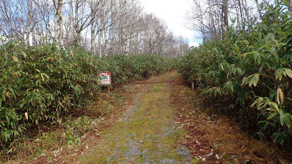 この林道ゲートから入山です。